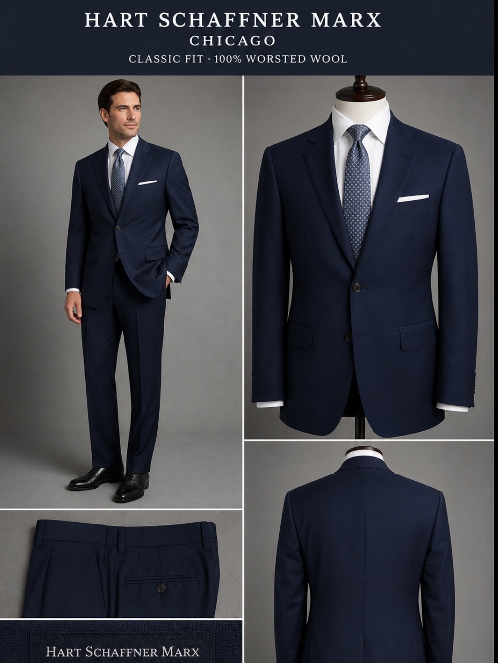 Hart Schaffner Suit, Chicago Classic Fit Dark Blue | 50L